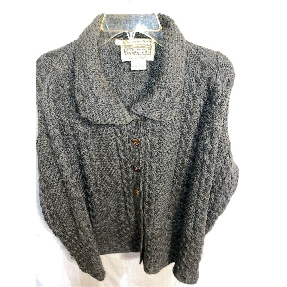 Aran Sweater Market Men’s Cable Knit Cardigan Size Large Gray Comfort Ireland